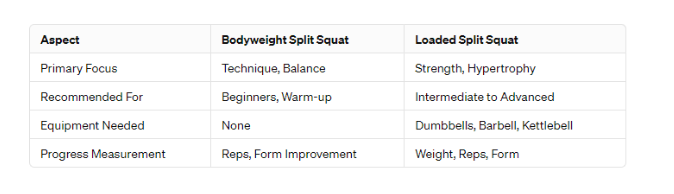 Bodyweight Vs Loaded Comparison Chart